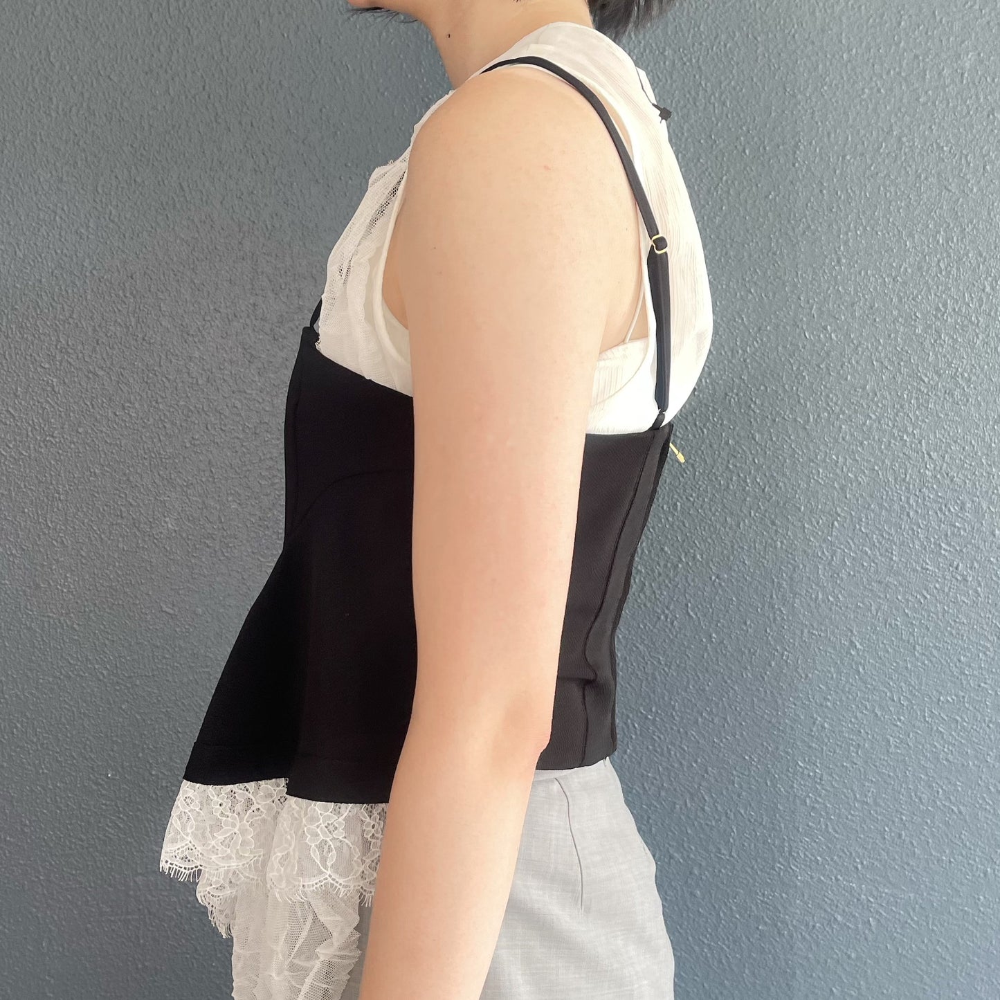 Ruth Top / Black x White lace / ドレープコルセットトップ