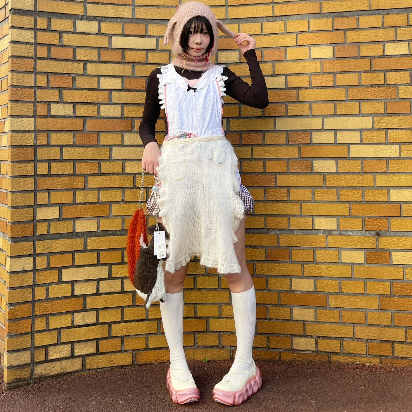 LAMB HEAD SCARF / PINK / ひつじのニットキャップ