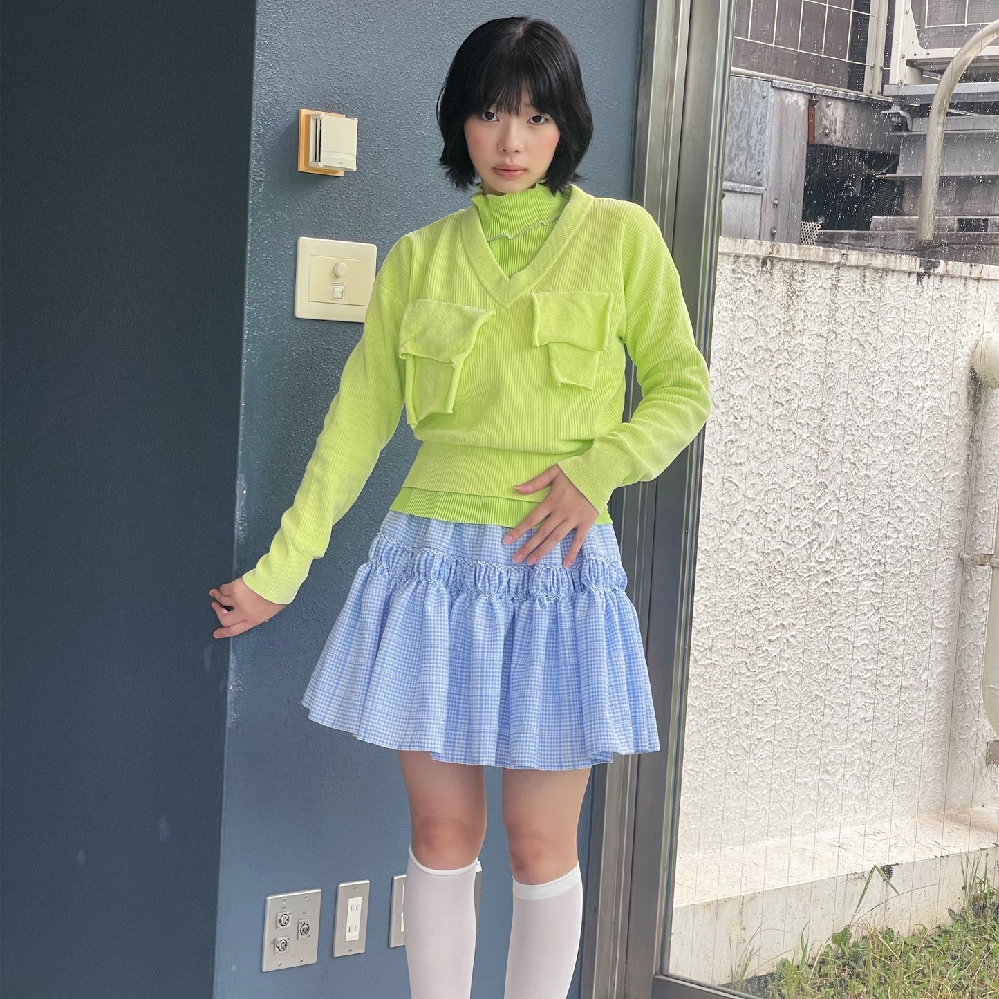 TODO WAVE LONG SLEEVE TOP*HIGH NECK TYPE / MUSCAT / ウェーブロングスリーブトップ