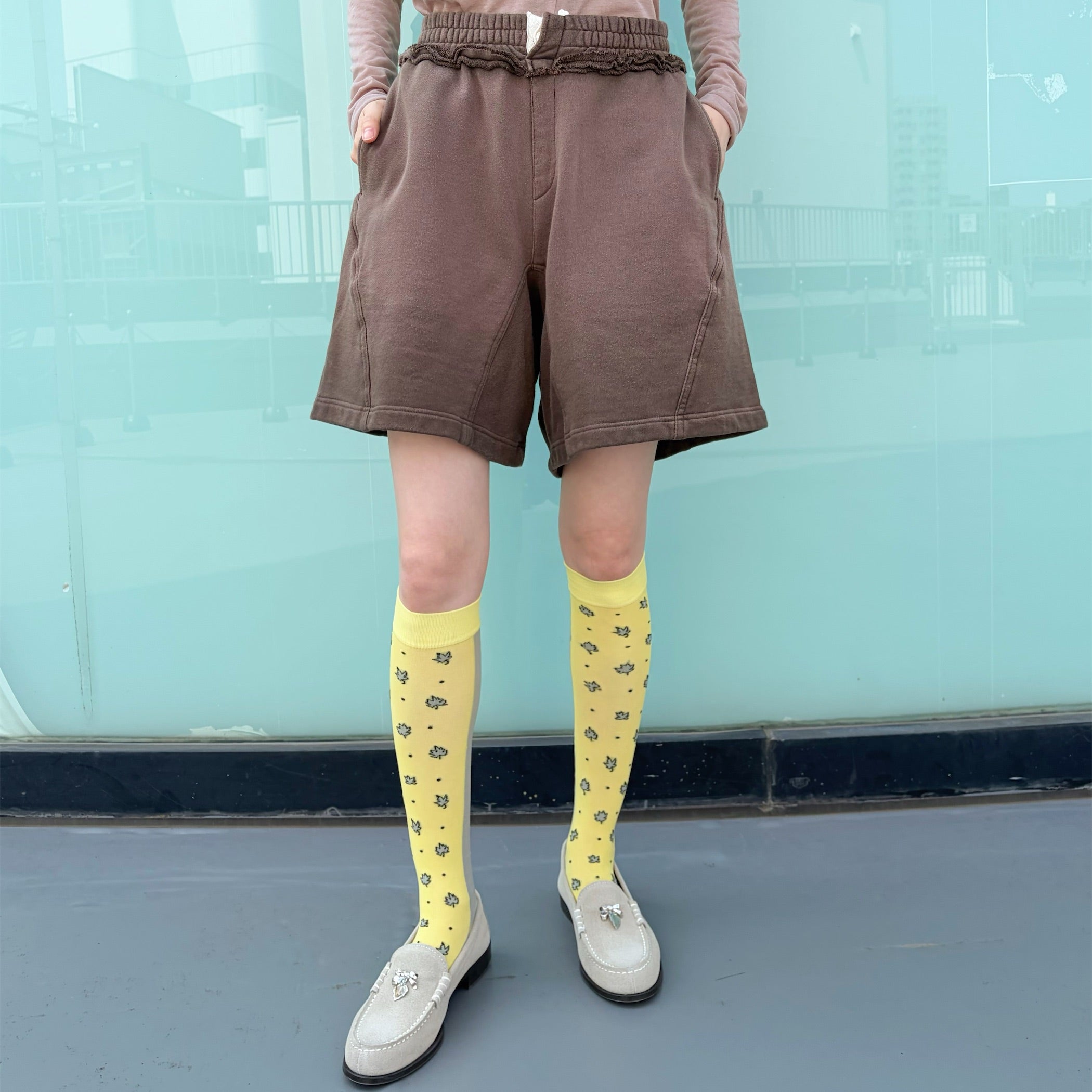 Bleach waves short pants / DUST BROWN / ブリーチスウェットショート