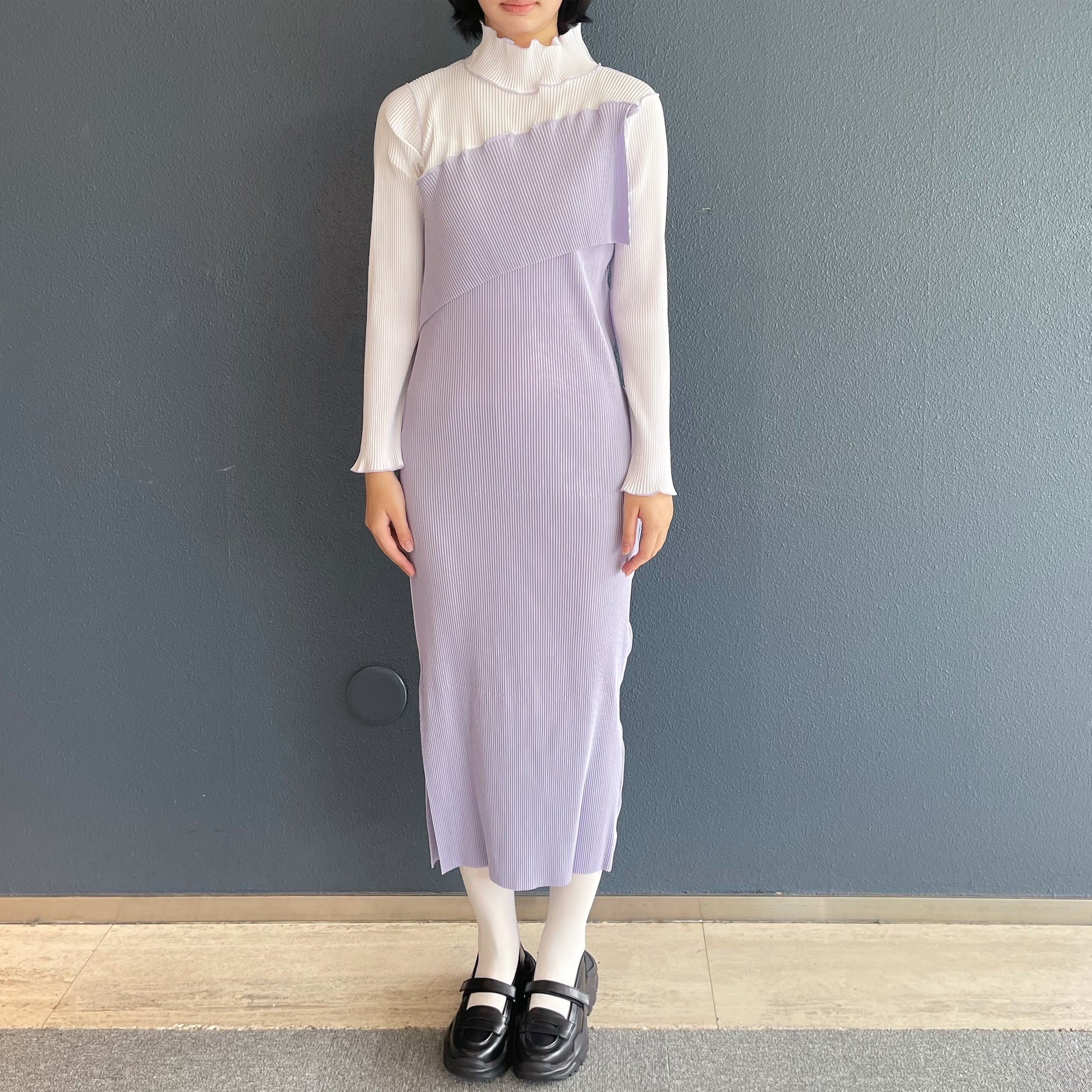 SPIRAL WAVE LONG SLEEVE DRESS *HIGH NECK TYPE / LAVENDER