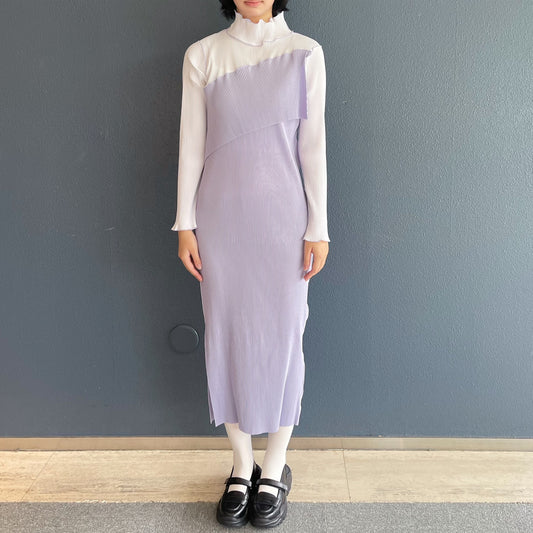 SPIRAL WAVE LONG SLEEVE DRESS *HIGH NECK TYPE / LAVENDER / プリーツハイネックドレス