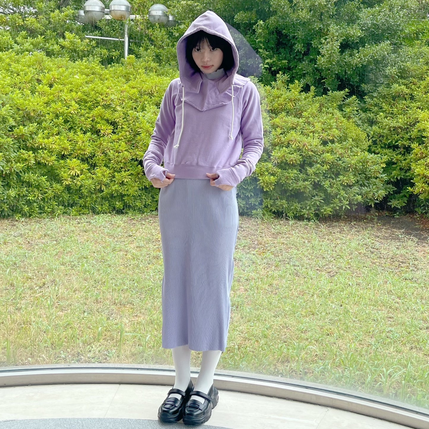 SPIRAL WAVE LONG SLEEVE DRESS *HIGH NECK TYPE / LAVENDER / プリーツハイネックドレス