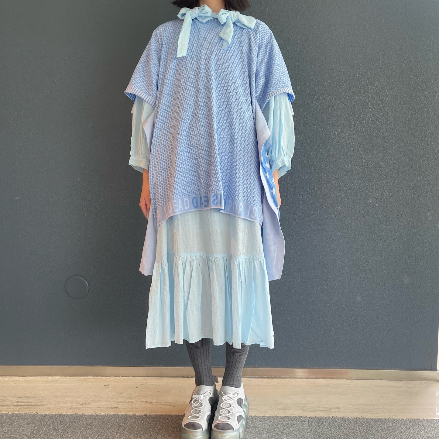 DOUBLE RIBBON SHIRT ONE-PIECE / BLUE / ダブルリボンワンピース