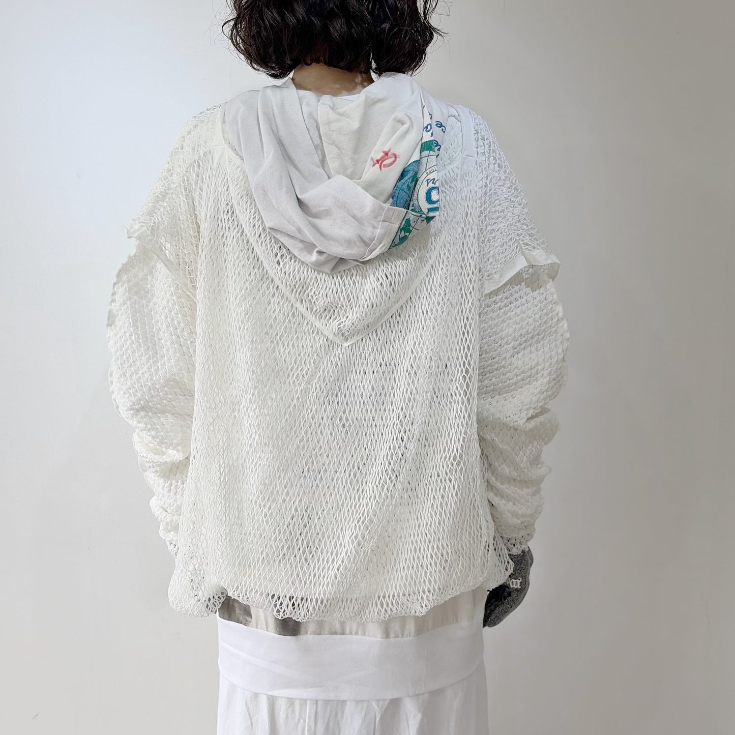 FOLD-OR-STRECH FLOWER KNIT / WHITE / ネットドレス+ベスト
