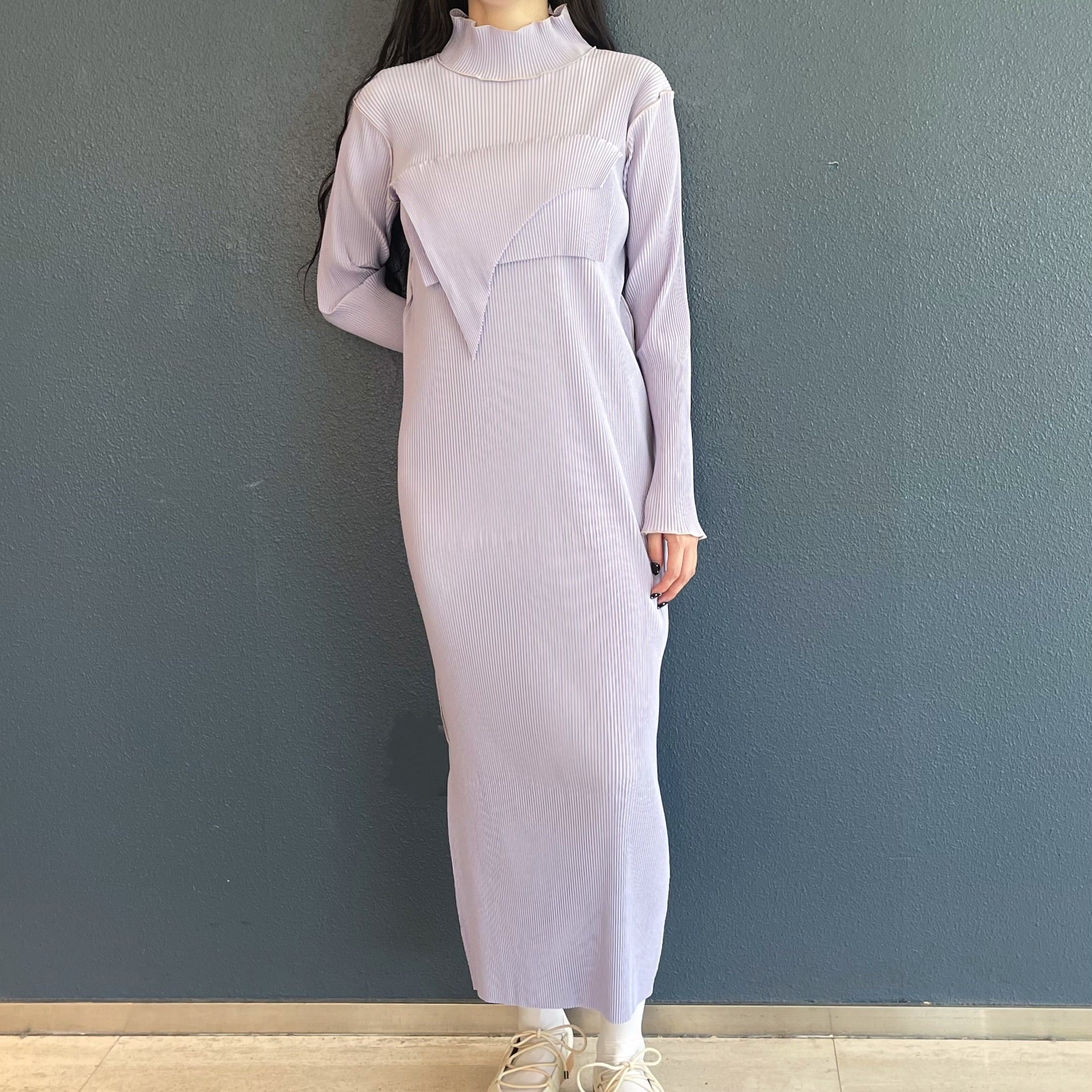 TODO WAVE LONG SLEEVE DRESS *HIGH NECK TYPE / LAVENDER