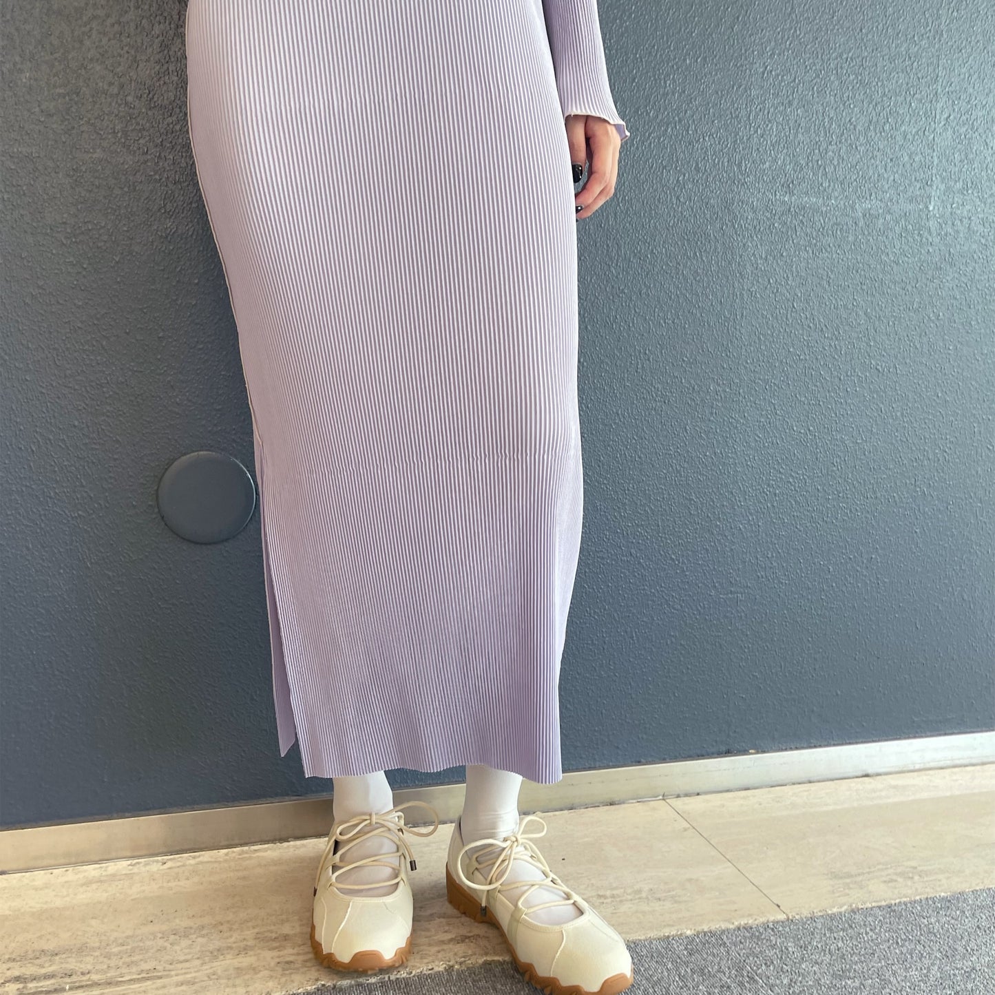 TODO WAVE LONG SLEEVE DRESS *HIGH NECK TYPE / LAVENDER / プリーツウェーブロングスリーブドレス