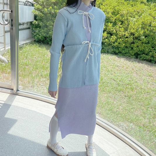 TODO WAVE LONG SLEEVE DRESS *HIGH NECK TYPE / LAVENDER / プリーツウェーブロングスリーブドレス