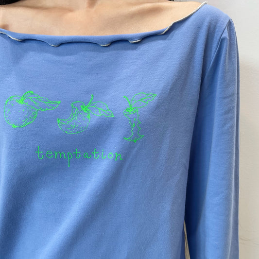 Emily long sleeve temptation top / blue × green / プリントベルスリーブロングTシャツ