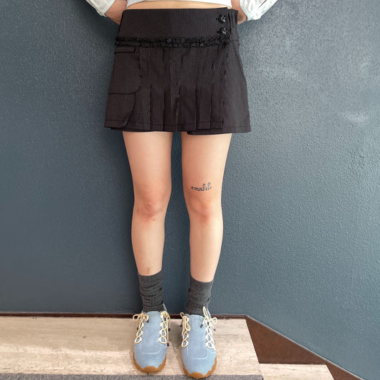 Stripe Wrap Skirt / Black / ストライプラップスカートパンツ