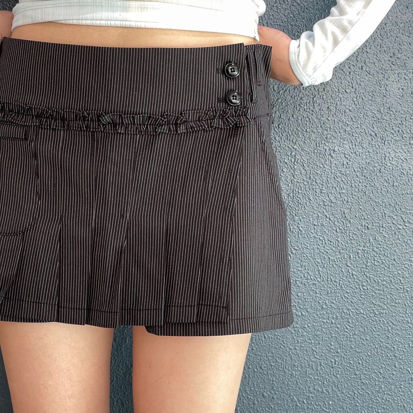 Stripe Wrap Skirt / Black / ストライプラップスカートパンツ