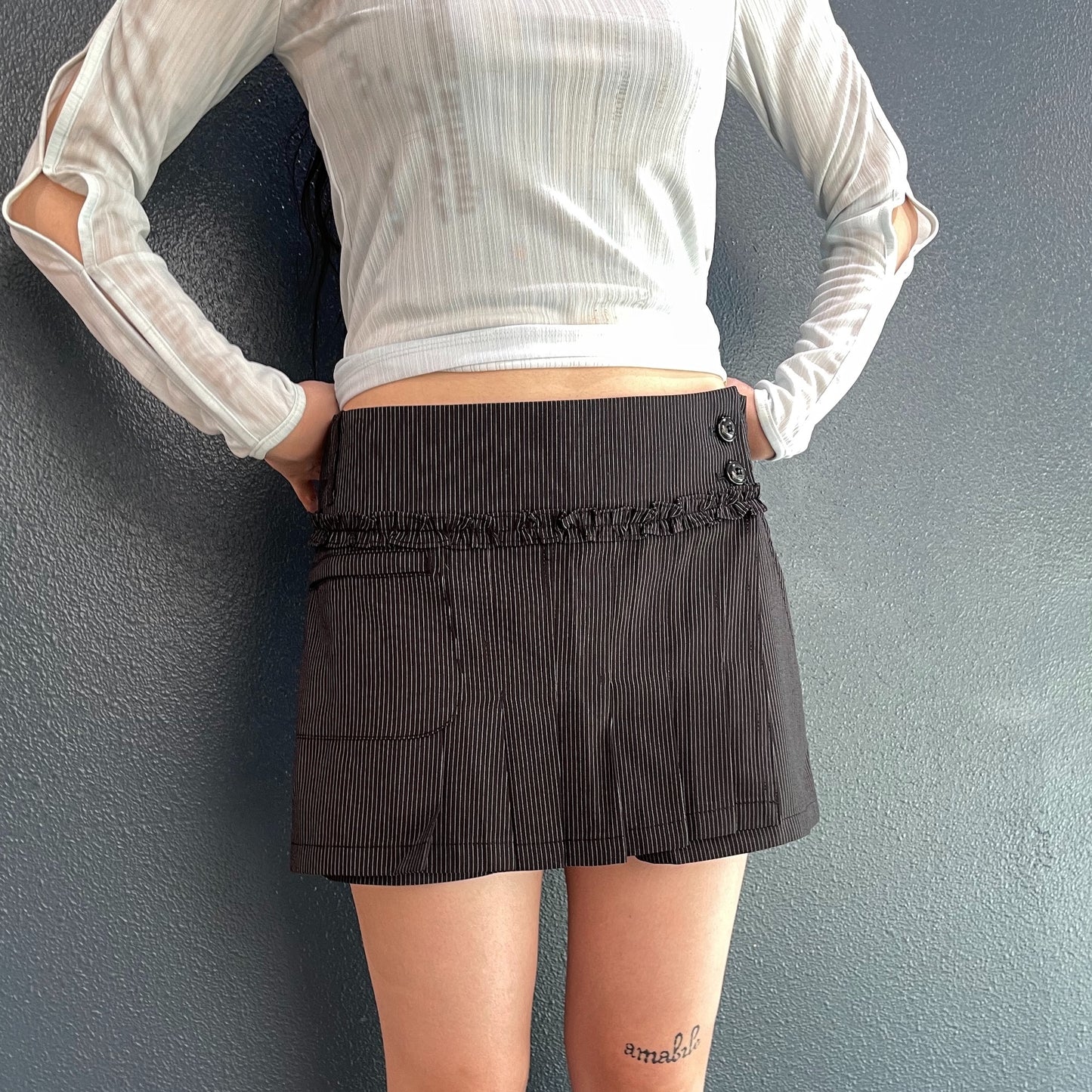 Stripe Wrap Skirt / Black / ストライプラップスカートパンツ
