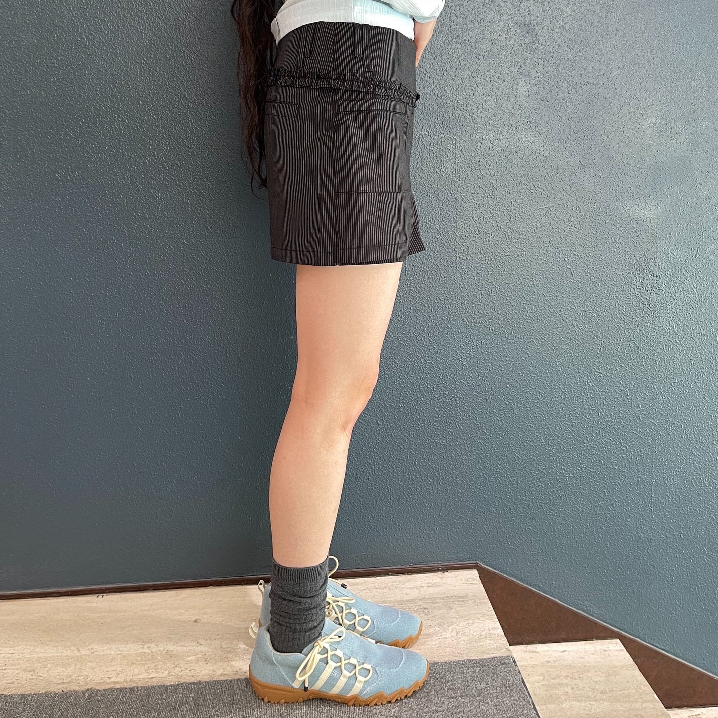 Stripe Wrap Skirt / Black / ストライプラップスカートパンツ