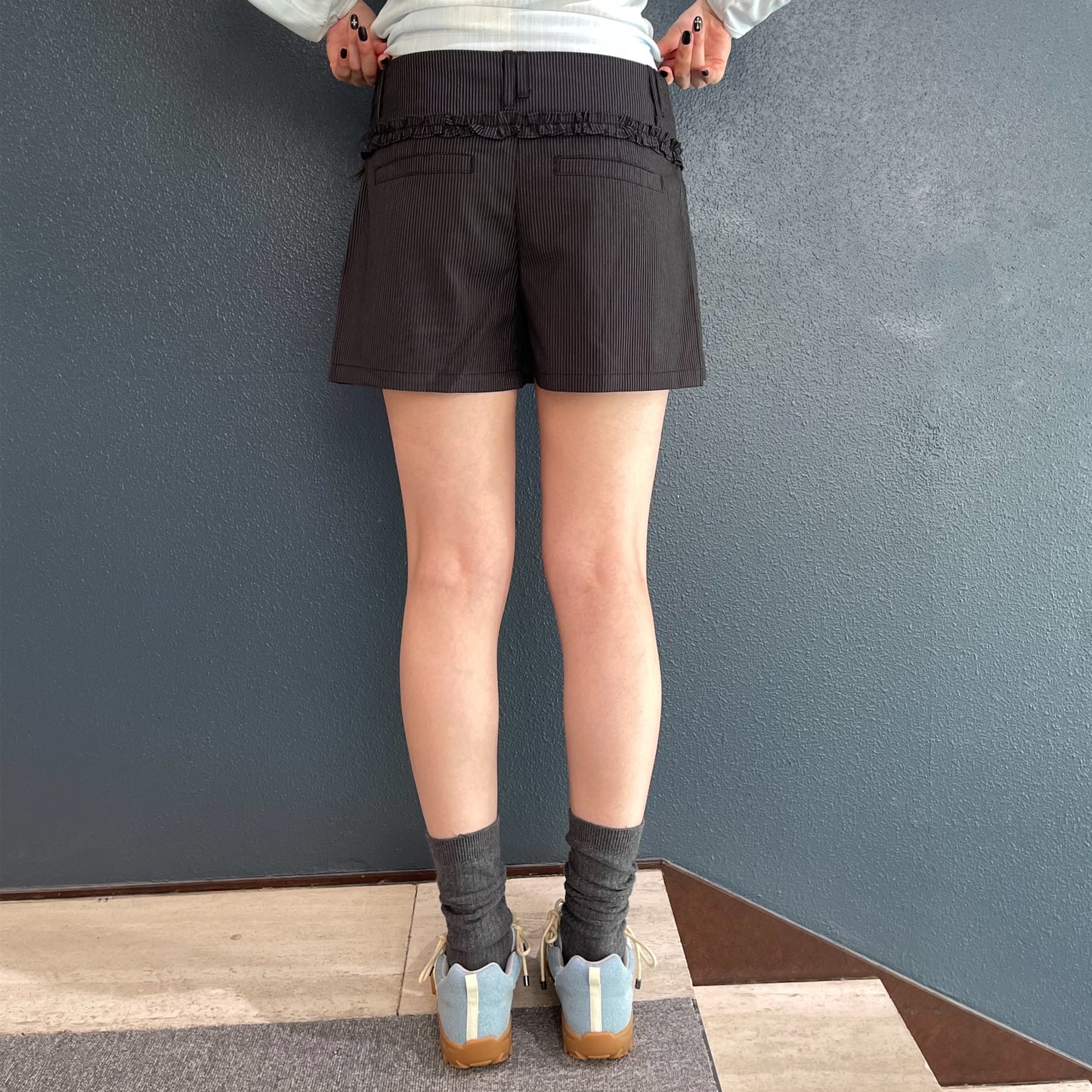 Stripe Wrap Skirt / Black / ストライプラップスカートパンツ