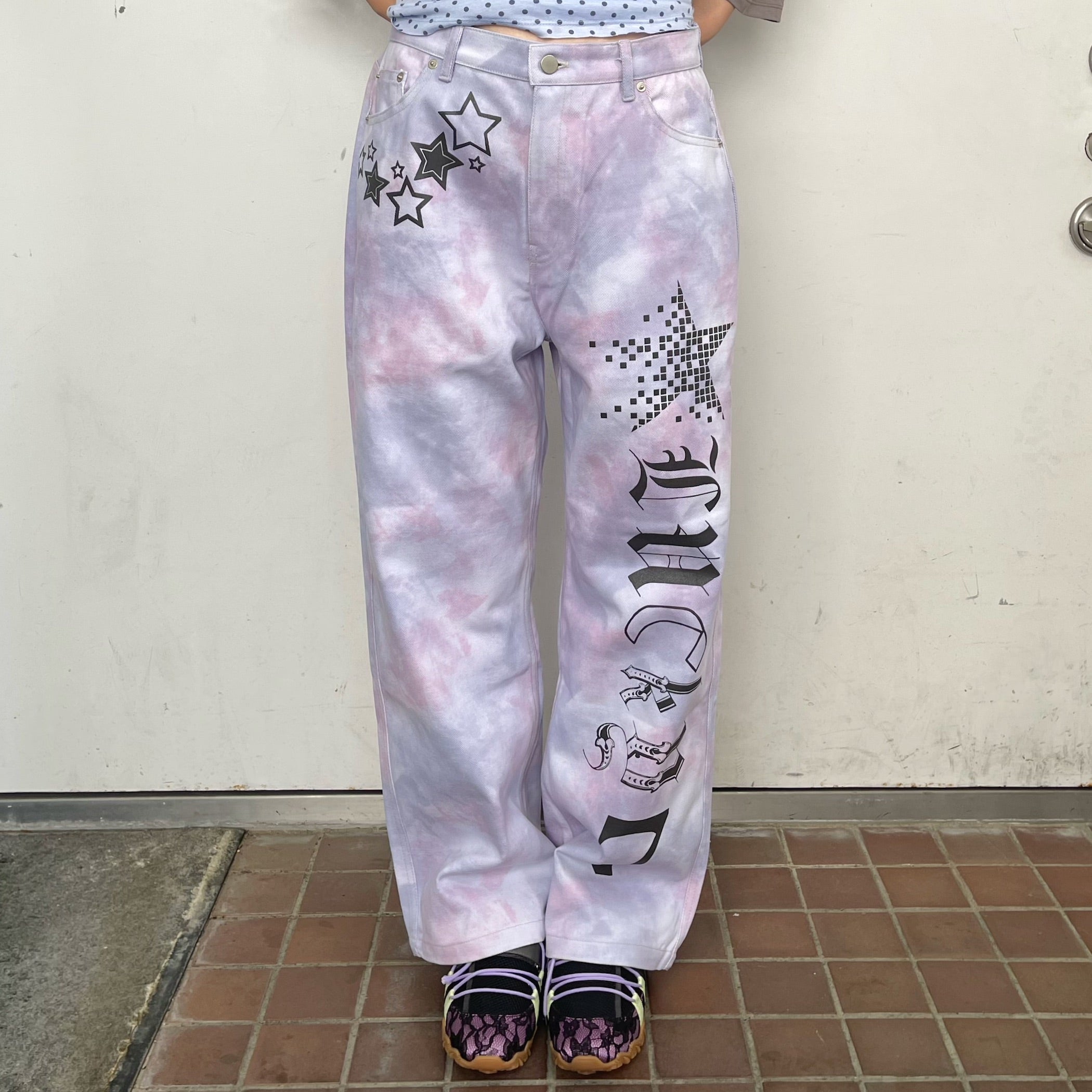 ★fa.er.ie★lucky 7 dying wide denim(light purple)韓国送料込 F.E.E.S] lucky 7 dying wide denim / light purple