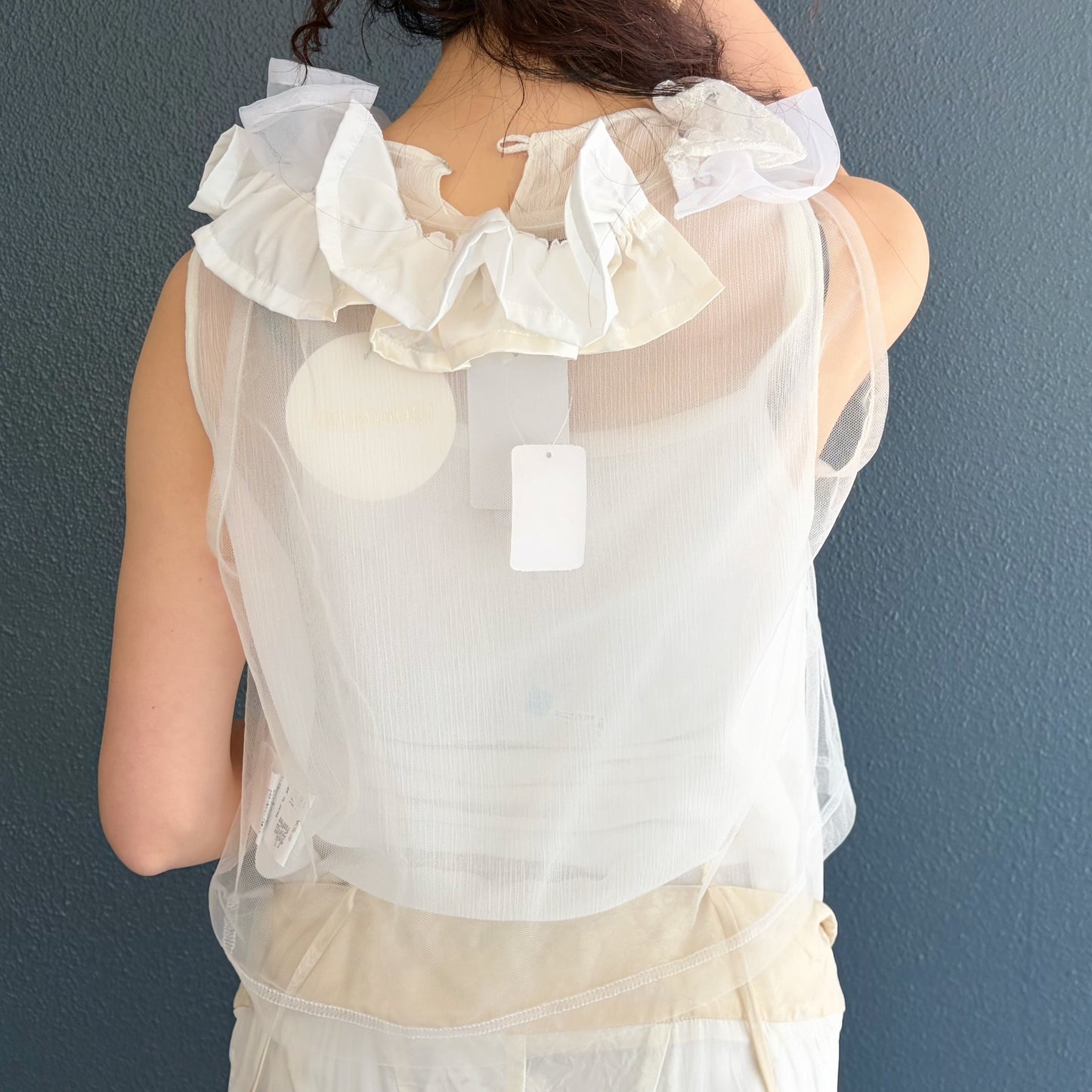 Sheer Frill Top / White / シアーフリルスリーブレストップ