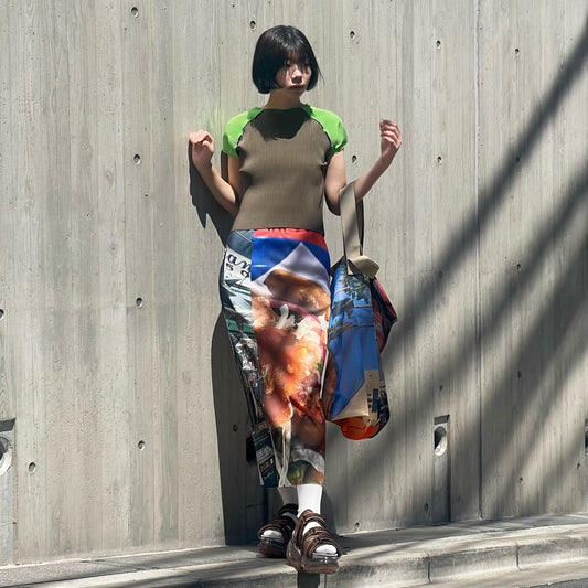 【SHEEP別注】PRINT RIB TIGHT SKIRT / CUTLERY / プリントリブタイトスカート