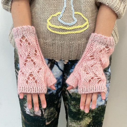 MIKAN silk mohair fingerless glove - short / pink / シルクモヘアフィンガーレスグローブ ショート