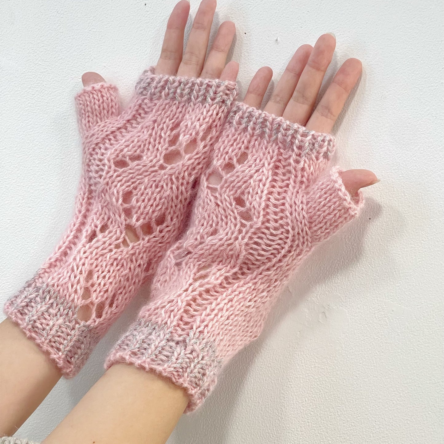MIKAN silk mohair fingerless glove - short / pink / シルクモヘアフィンガーレスグローブ ショート