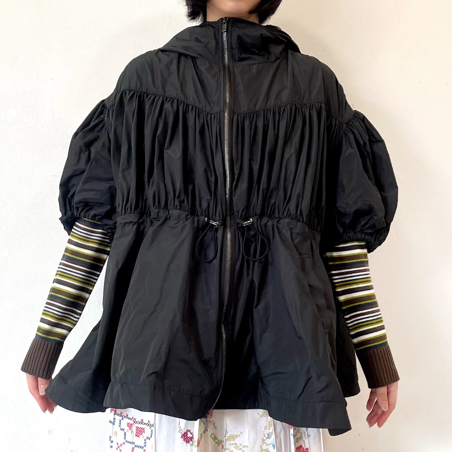 Waves shell coat / BLACK / パフスリーブソフトブルゾン