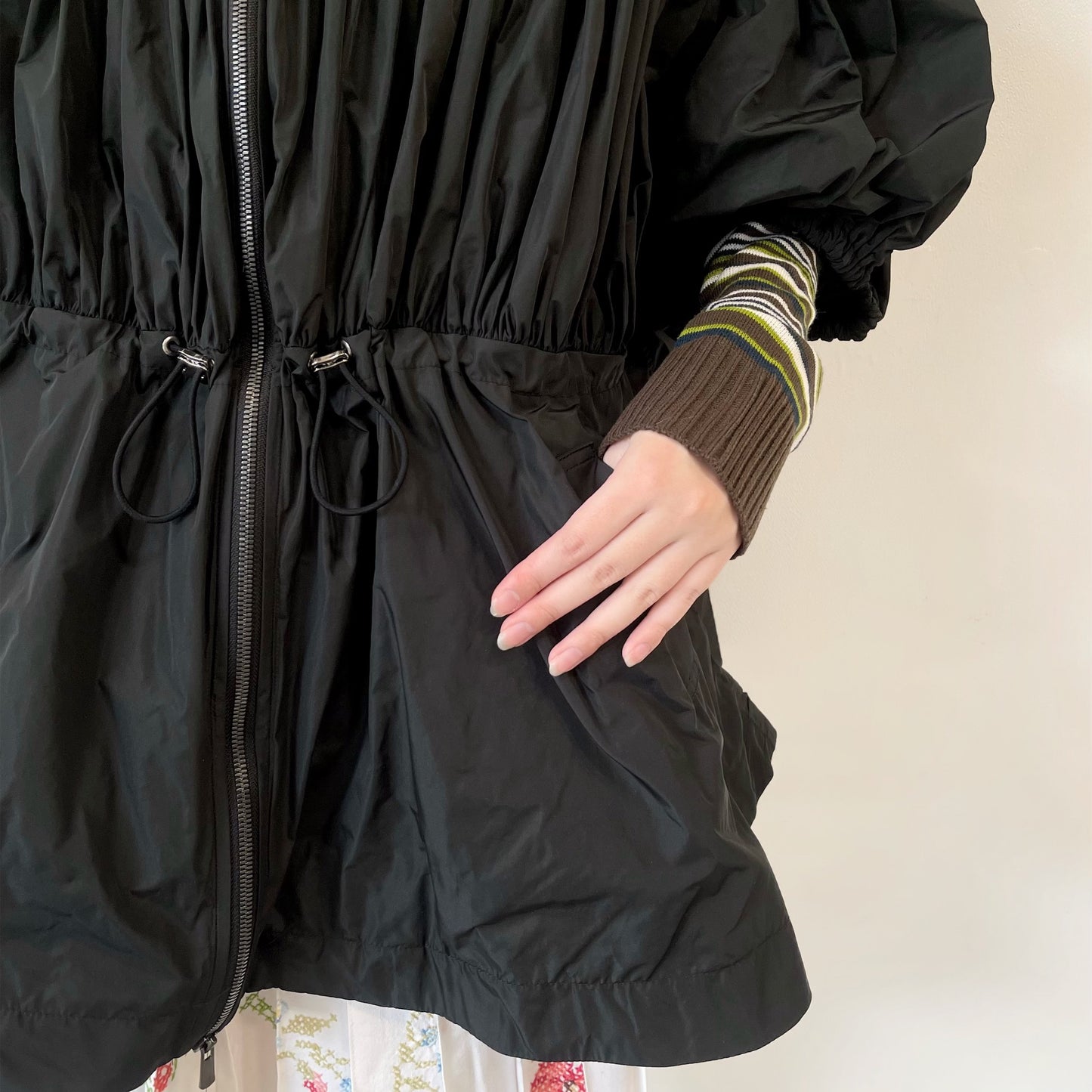 Waves shell coat / BLACK / パフスリーブソフトブルゾン