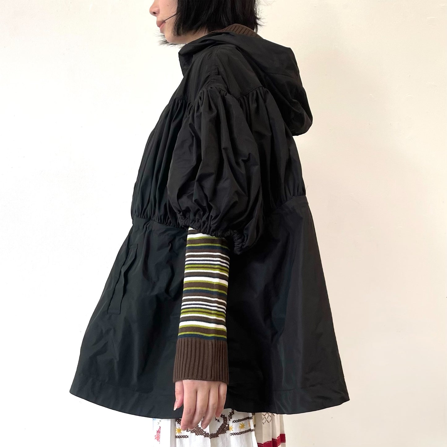 Waves shell coat / BLACK / パフスリーブソフトブルゾン