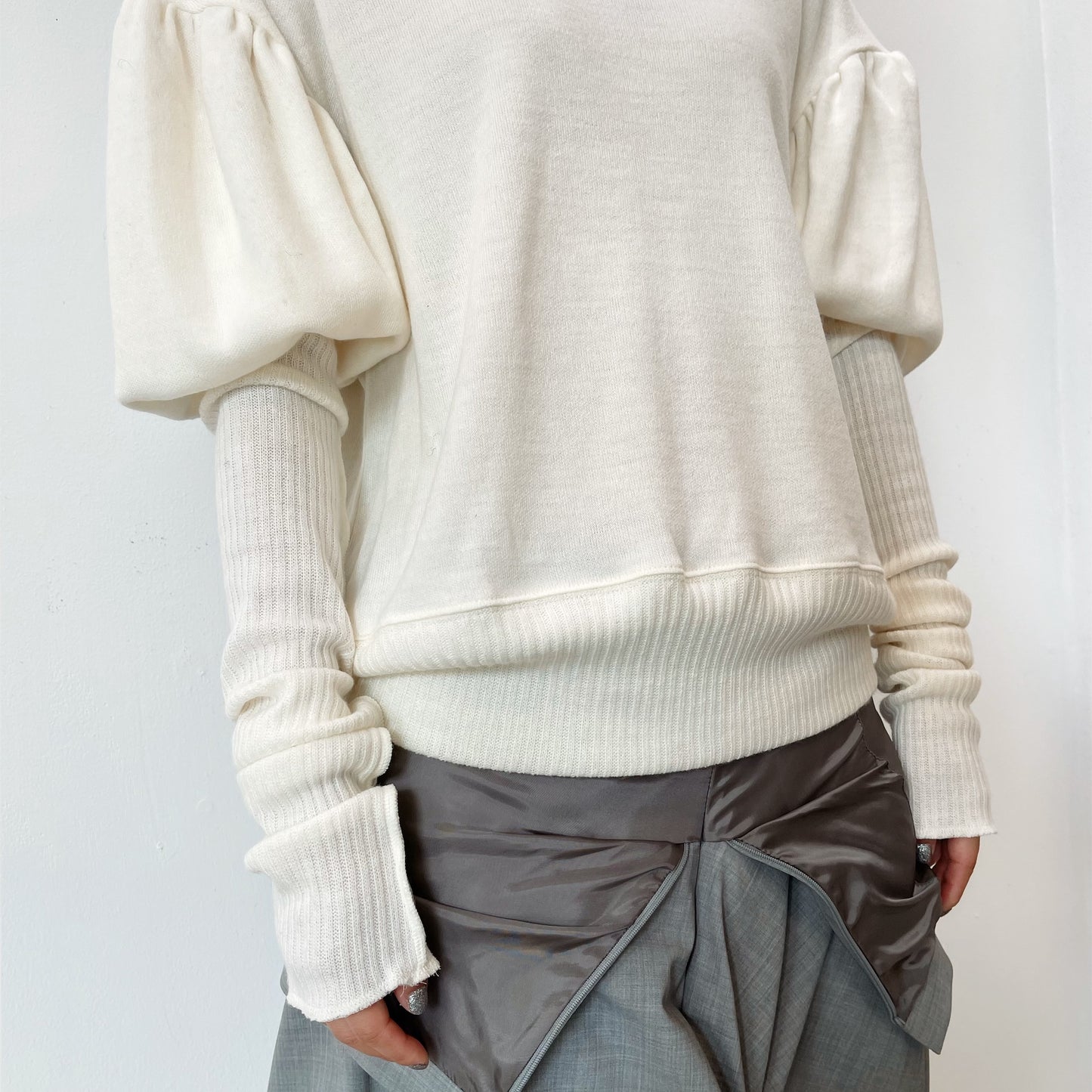 Puff sleeve knit / White / パフスリーブニット
