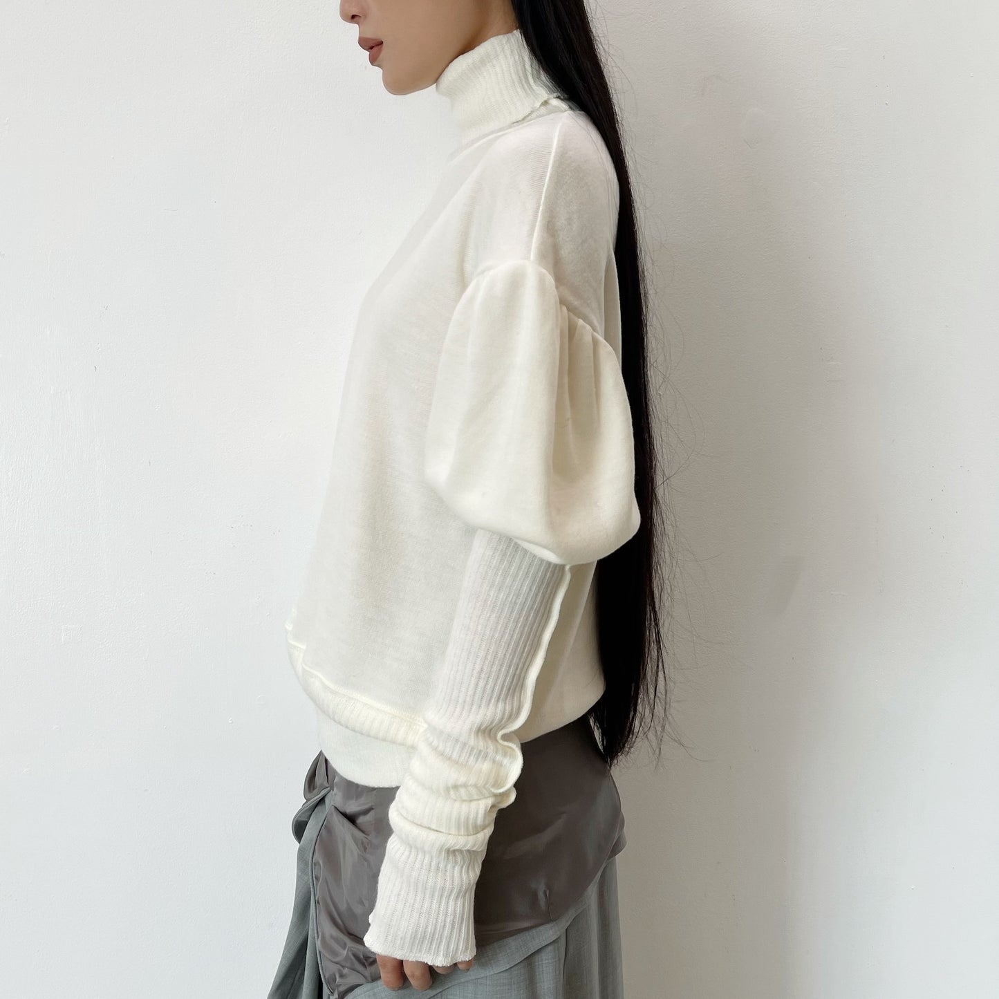 Puff sleeve knit / White / パフスリーブニット