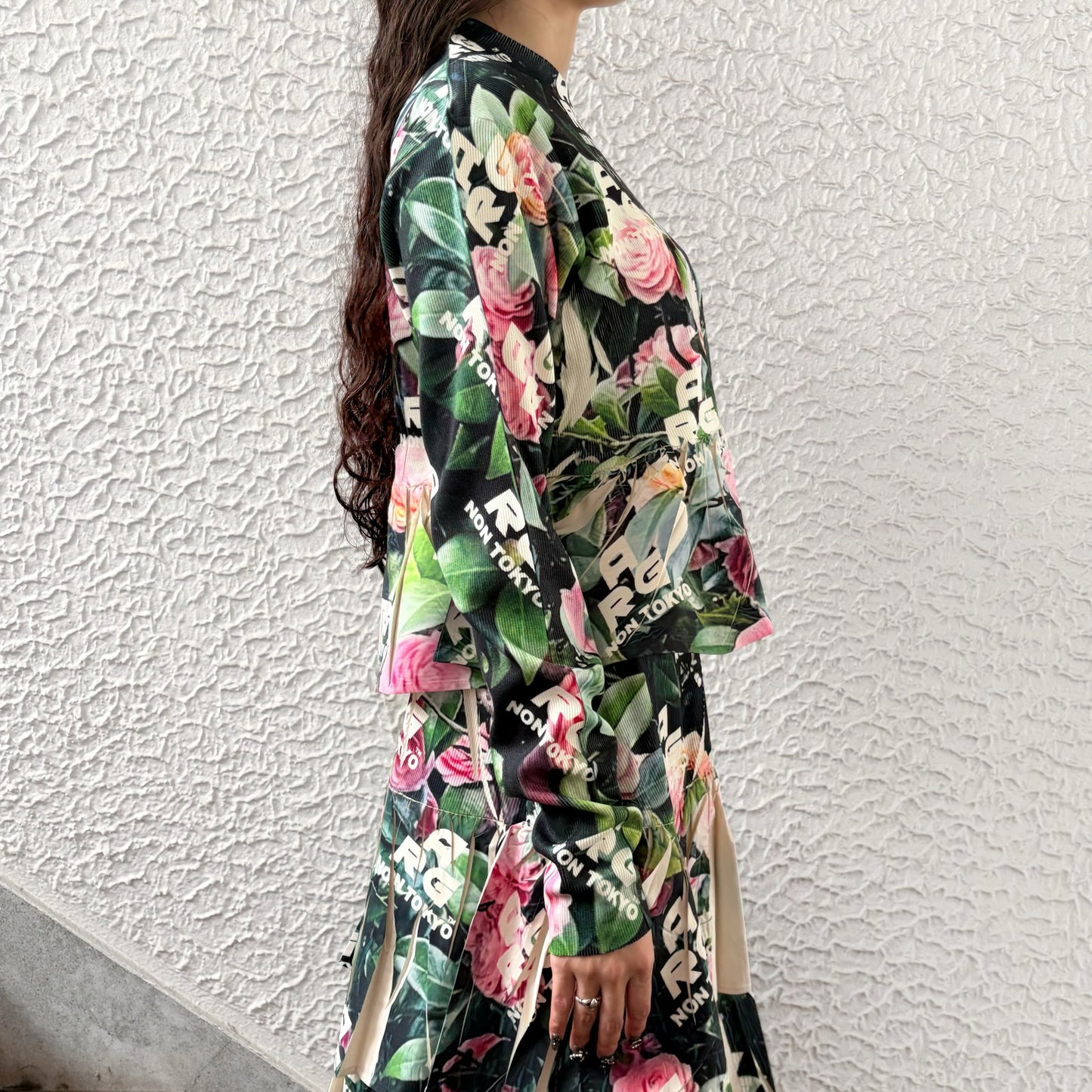 DIRECT PRINT RIB GATHER CUT&SEW / ARG ROSE / ダイレクトプリントリブギャザーカットソー
