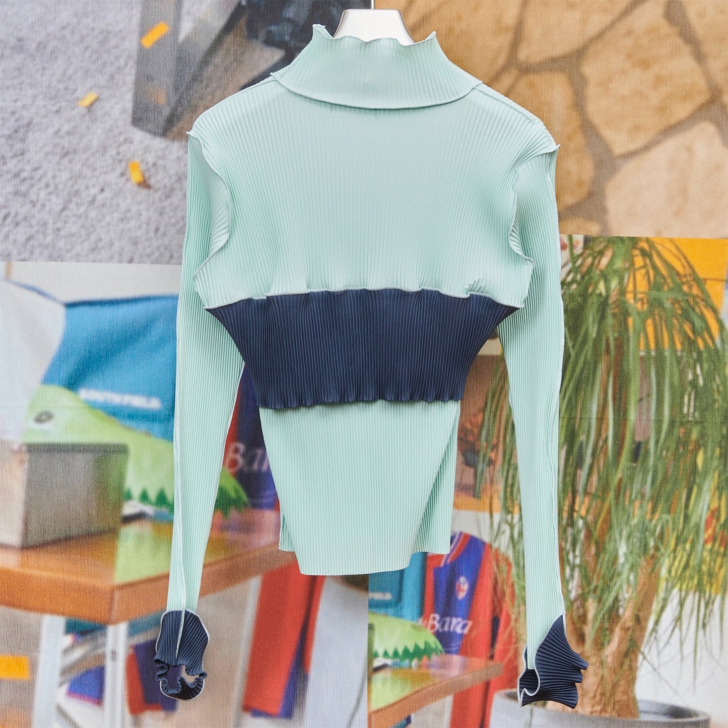 BUSTIER HIGH NECK TOP REGULAR / MINT / ビスチェデザインプリーツトップ