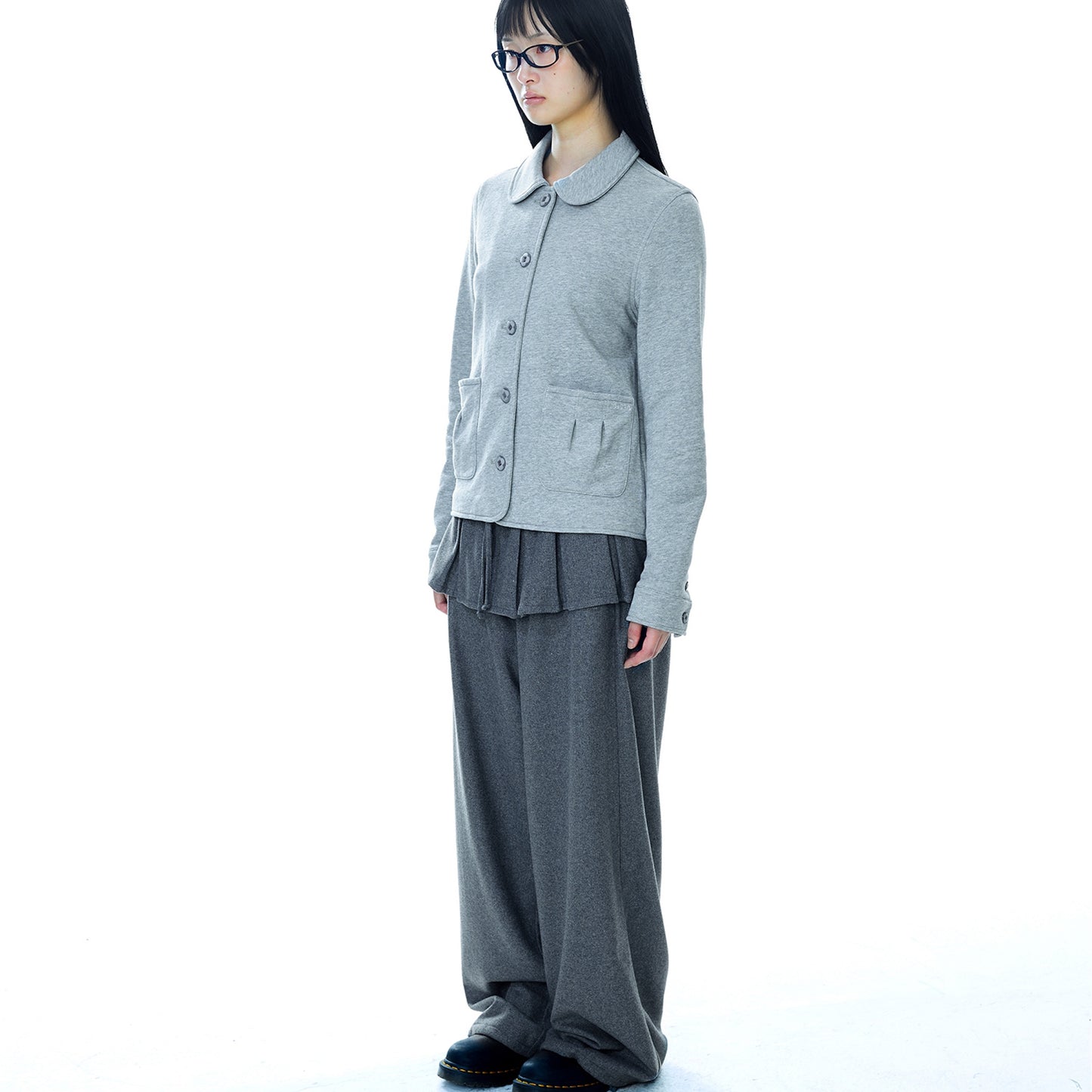 PLEATS OVER WOOL PANTS / GREY / プリーツウールパンツ