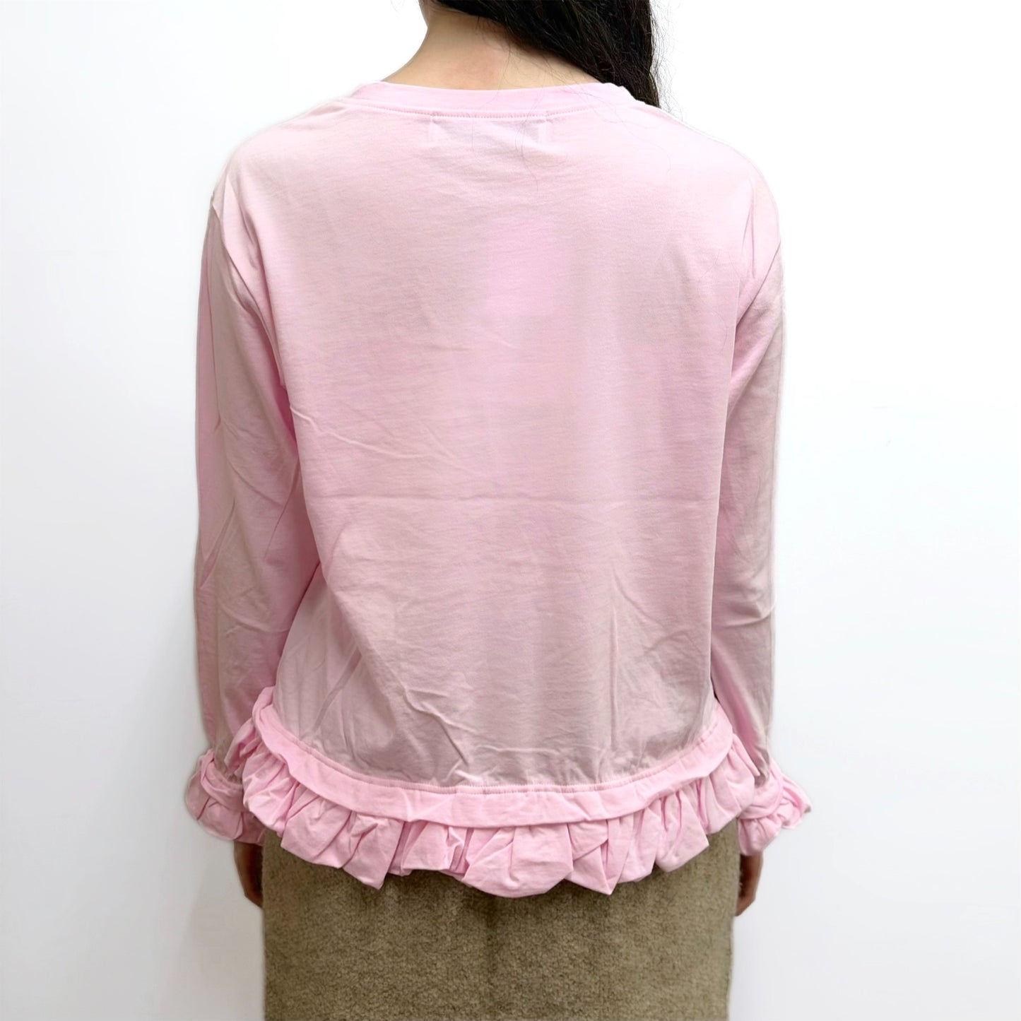 cut-and-sew and frill / pink / フリルロングトップ