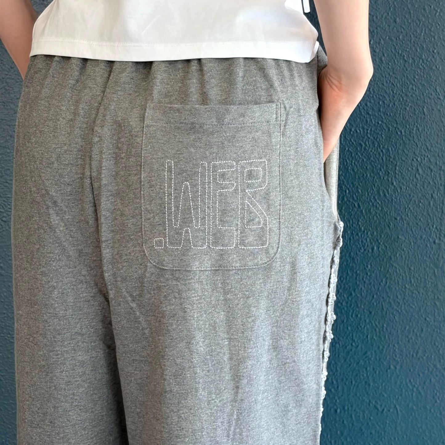 Lace Trim Hotfix SweatPants / Gray / レーストリムスウェットパンツ