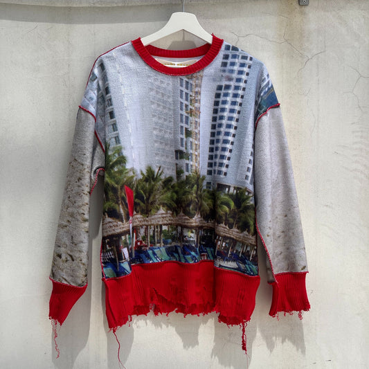 print sweat rib top / beach - red / プリントスウェットリブトップ