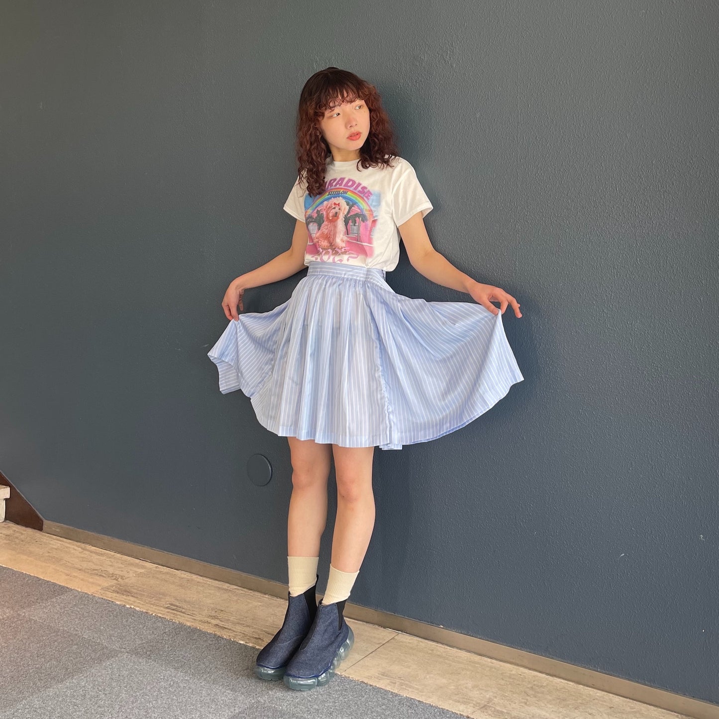 SUPER WIDE SKIRT / LIGHT BLUE / プリーツスカート
