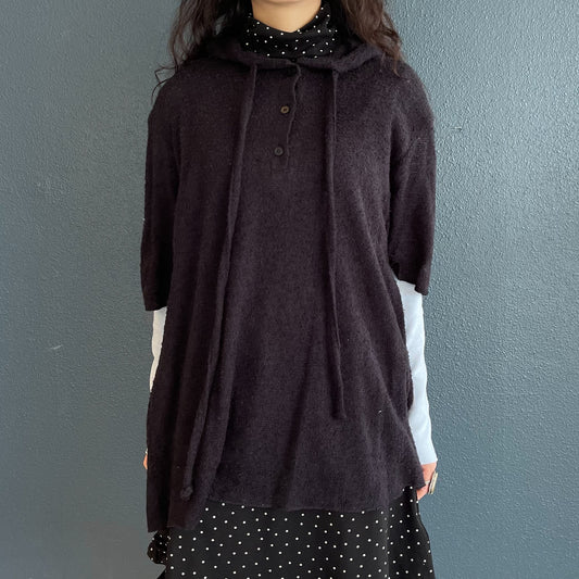 ear hood maxi knit top / black / イヤーフードニットトップ