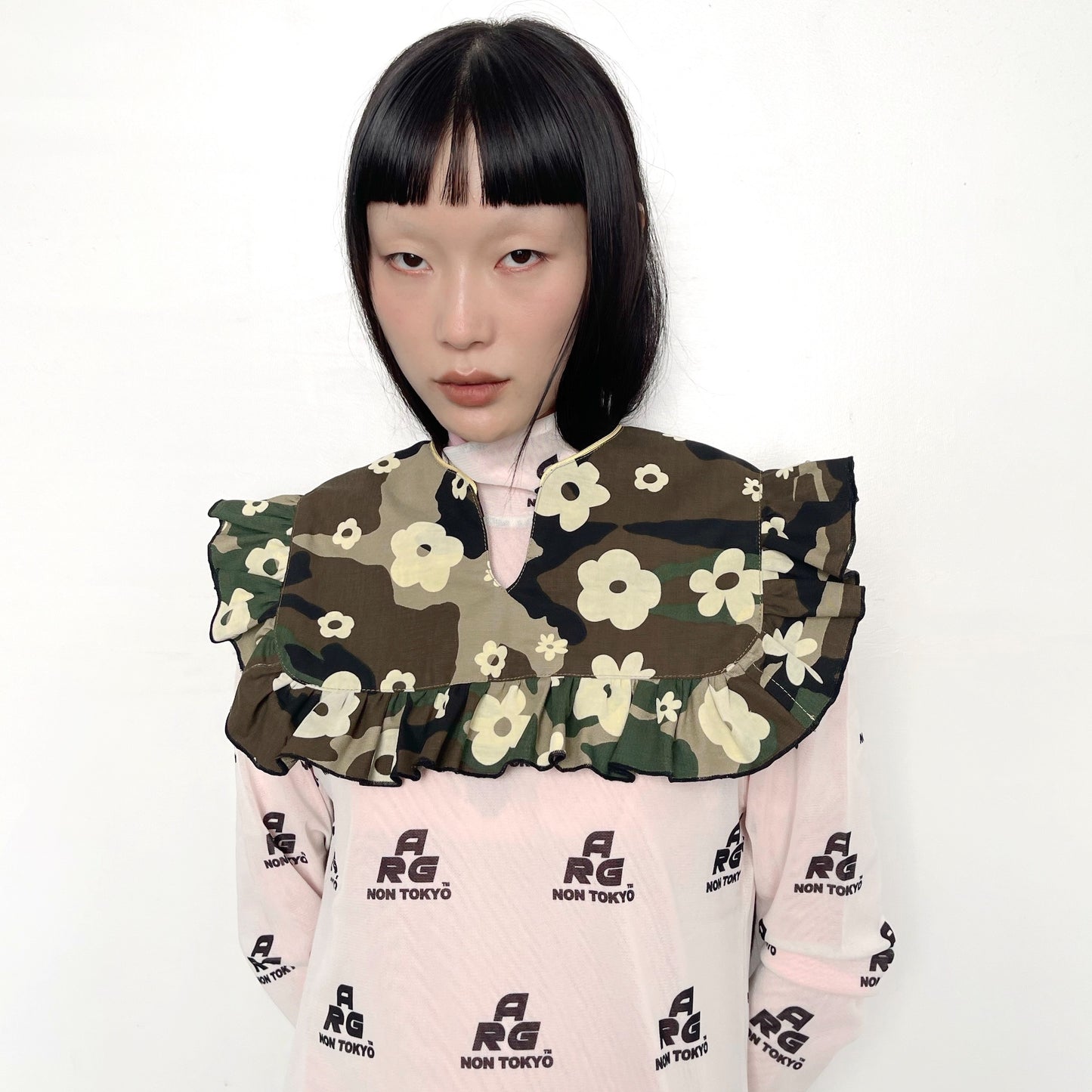 GATHER COLLAR / GREEN CAMO / ギャザーつけ襟