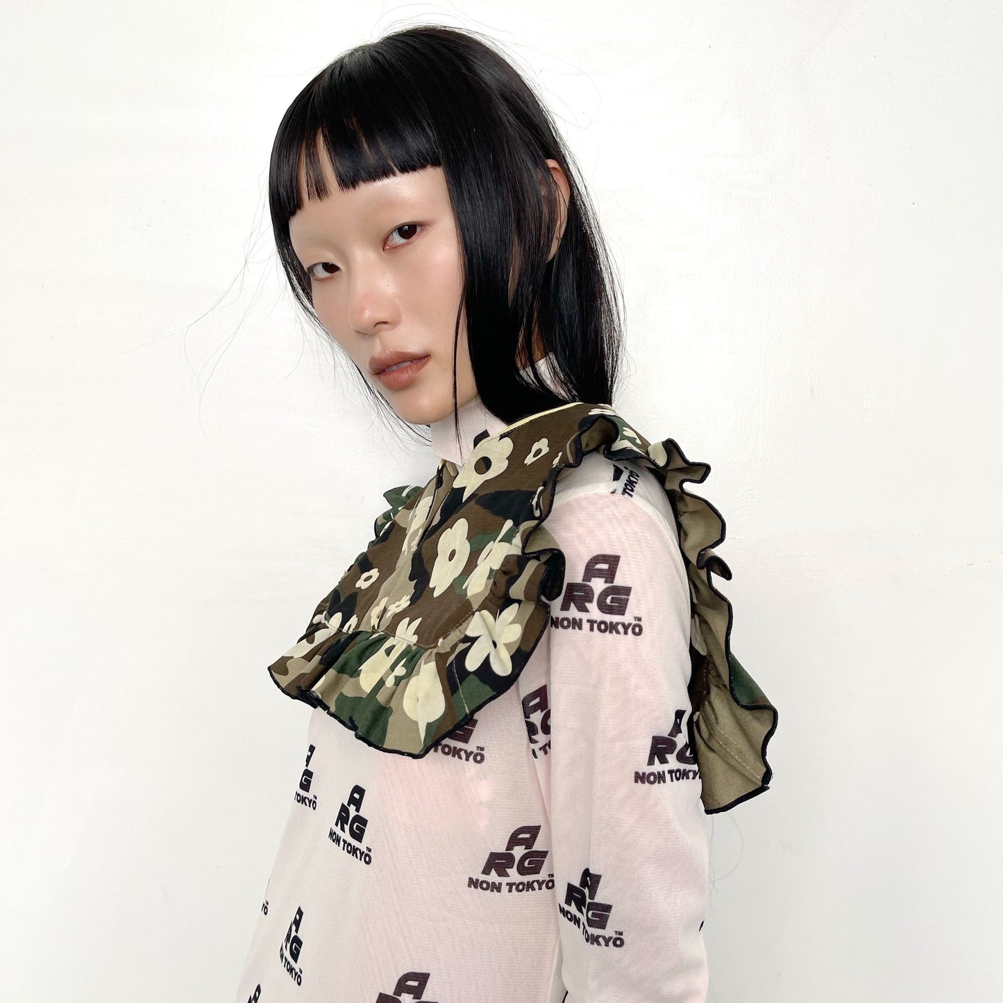 GATHER COLLAR / GREEN CAMO / ギャザーつけ襟