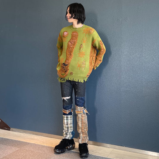 SKINNY BONDAGE DENIM PANTS / INDIGO × TARTAN / スキニーボンテージパンツ