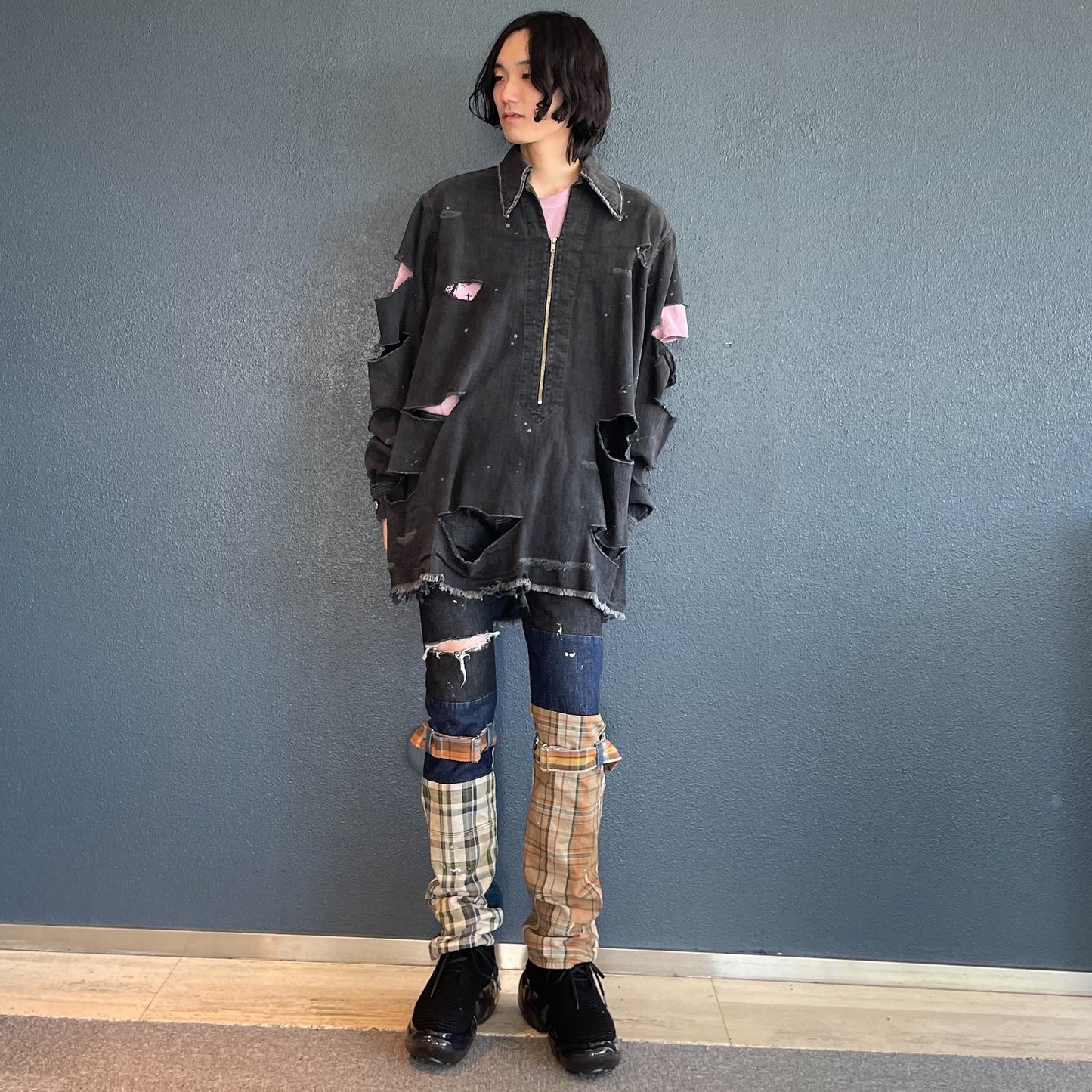 SKINNY BONDAGE DENIM PANTS / INDIGO × TARTAN / スキニーボンテージパンツ