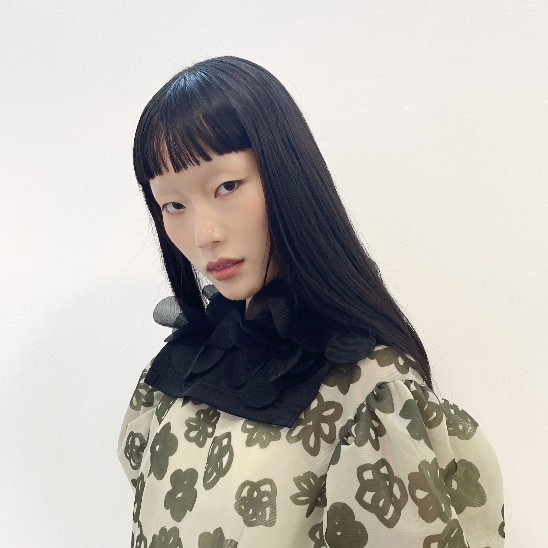 See-through flower collar / Black / シースルーフラワーつけ襟