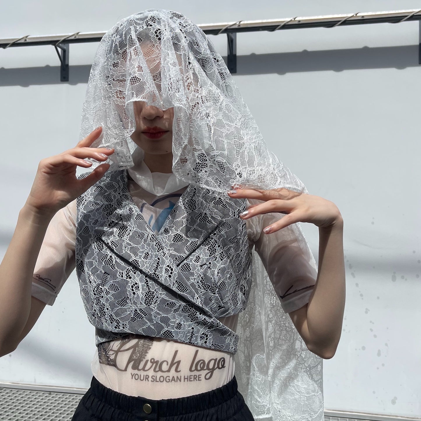 Gabriel vest with veil / white lace × black / ヴェール付きレースベスト