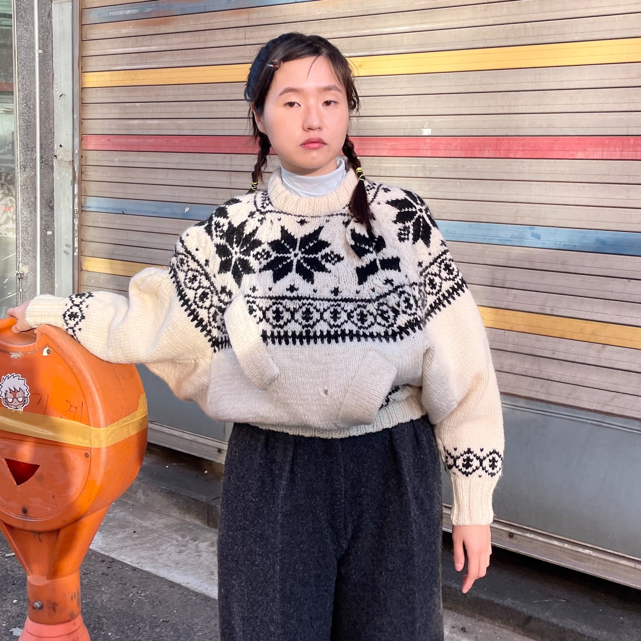 unstable nordic sweater / white / アシンメトリーノルディックニット