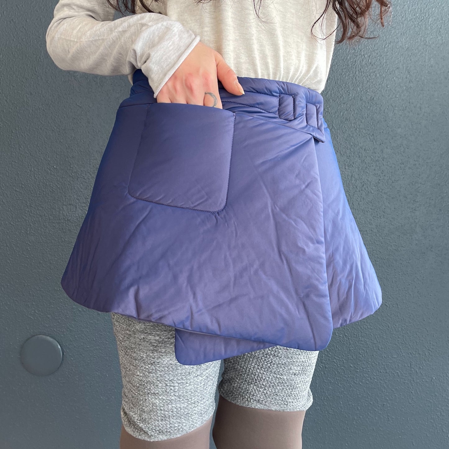 wrap mini padded skirt / marine blue / ラップダウンスカート