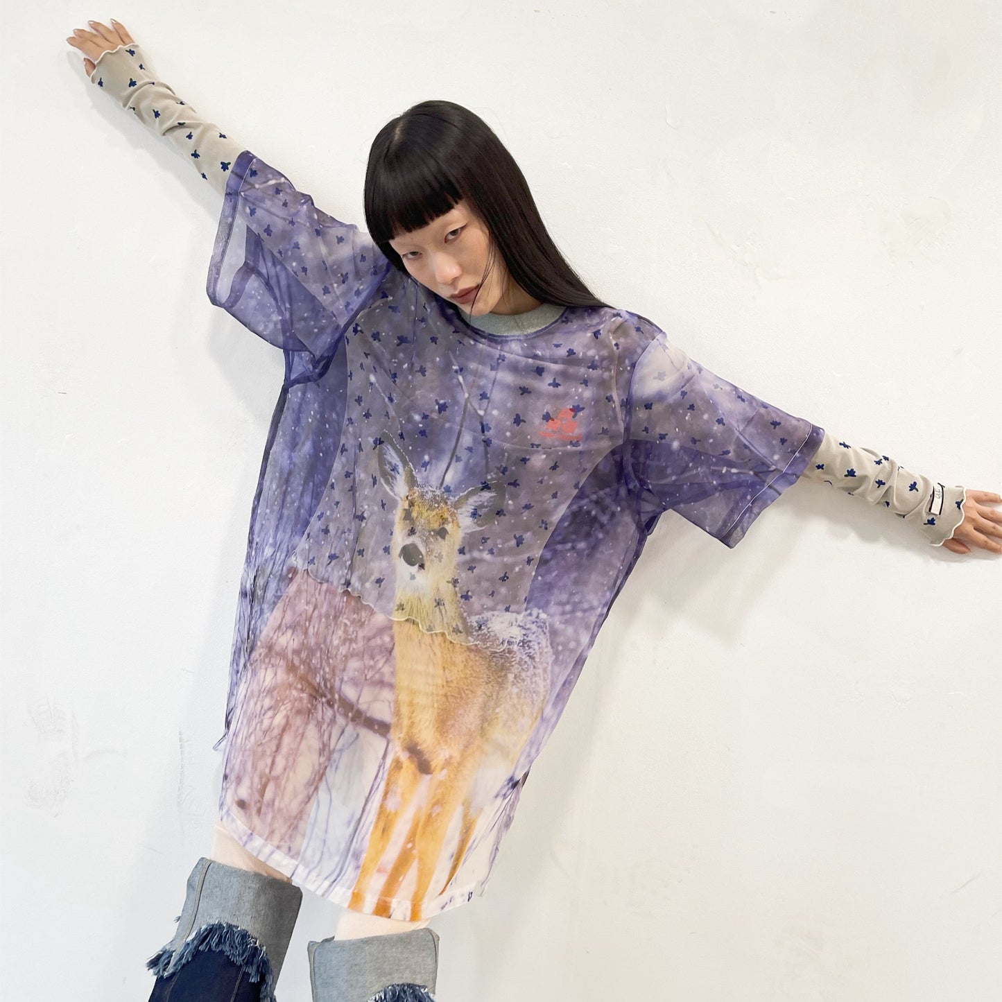 PRINT SHEER TOP / DEER / プリントシアートップ