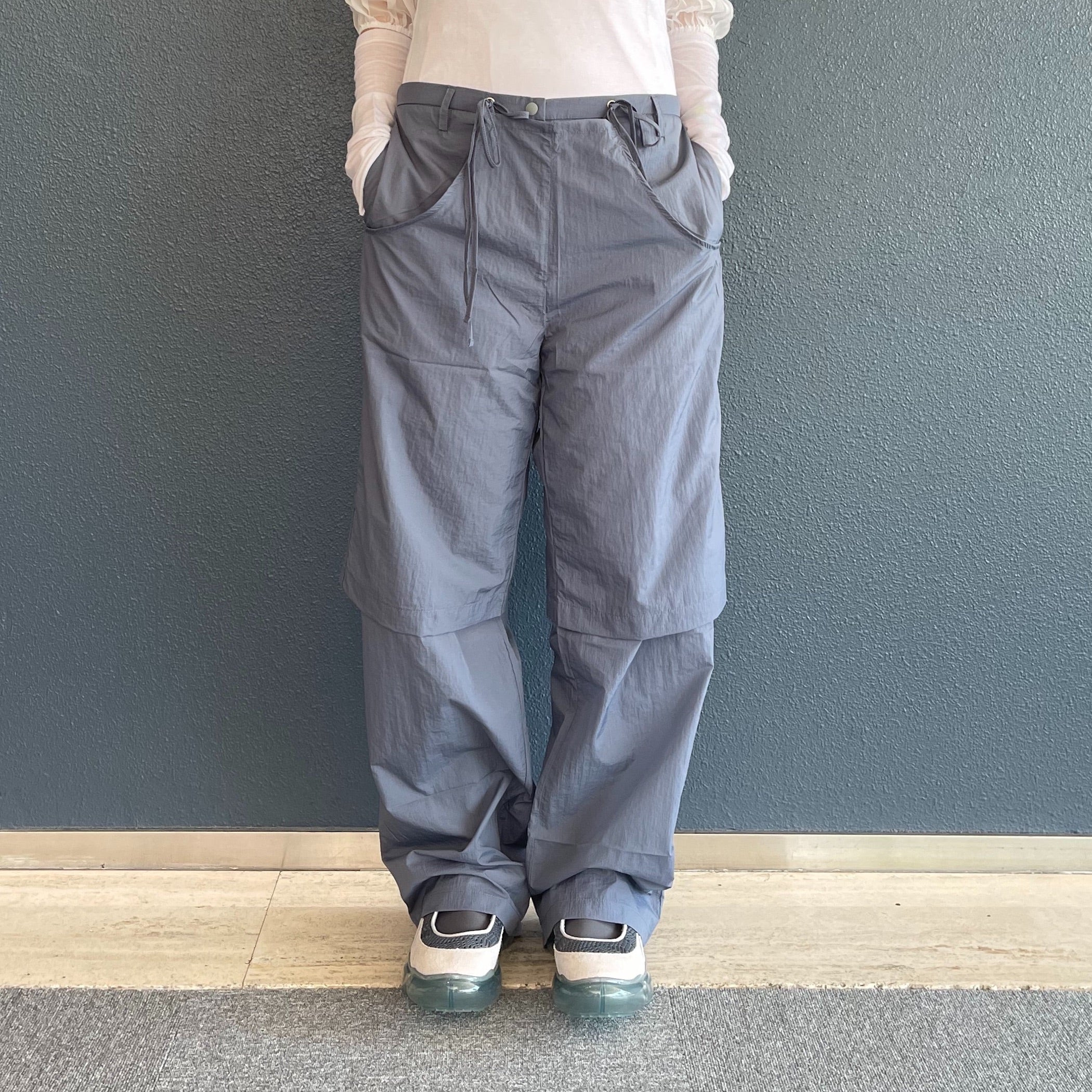nylon flip layered pants / blue grey / ナイロンフリップ