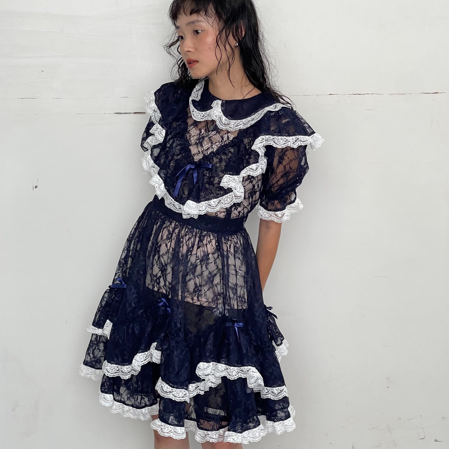 LACE LOLITA DRESS / NAVY X WHITE / レースロリータドレス