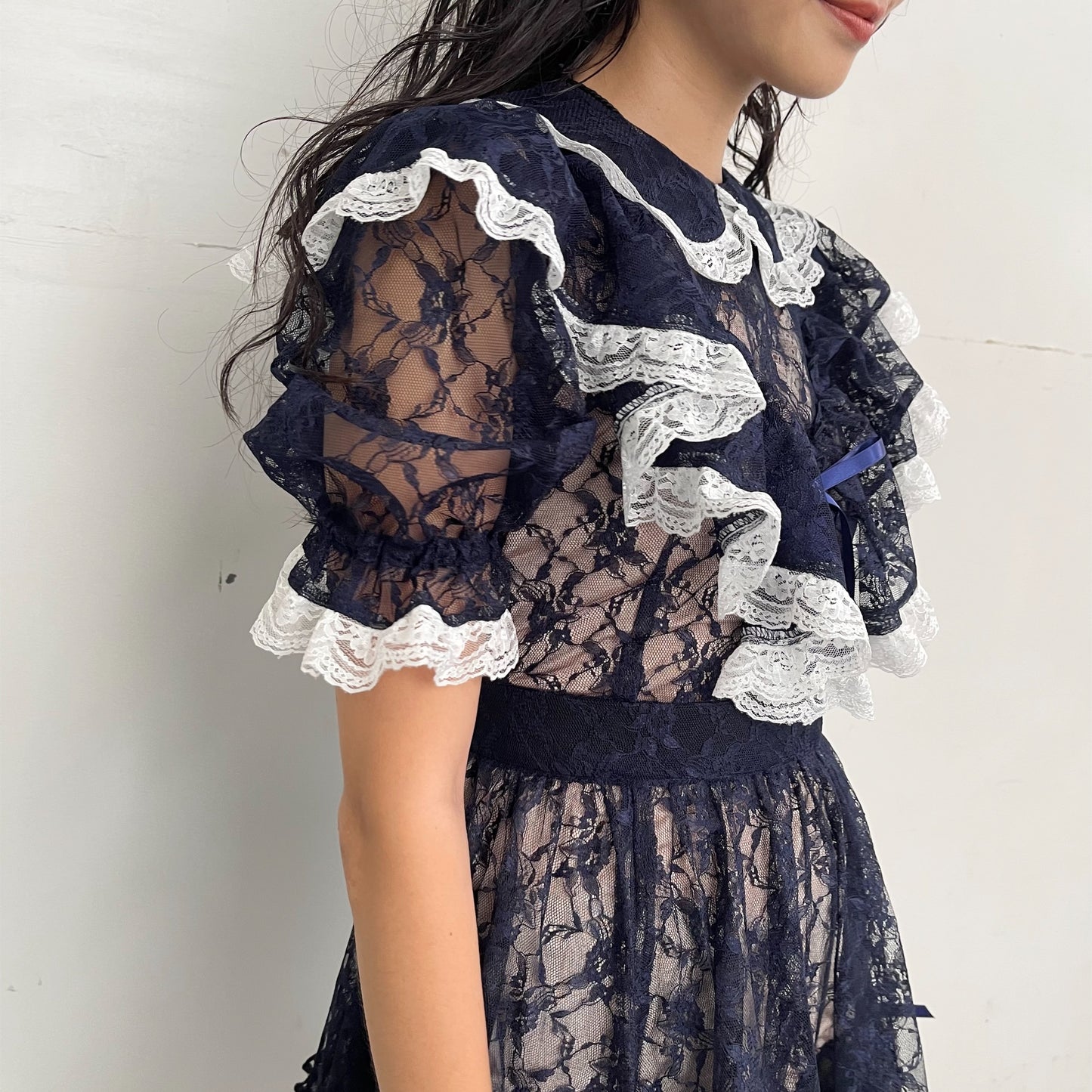 LACE LOLITA DRESS / NAVY X WHITE / レースロリータドレス