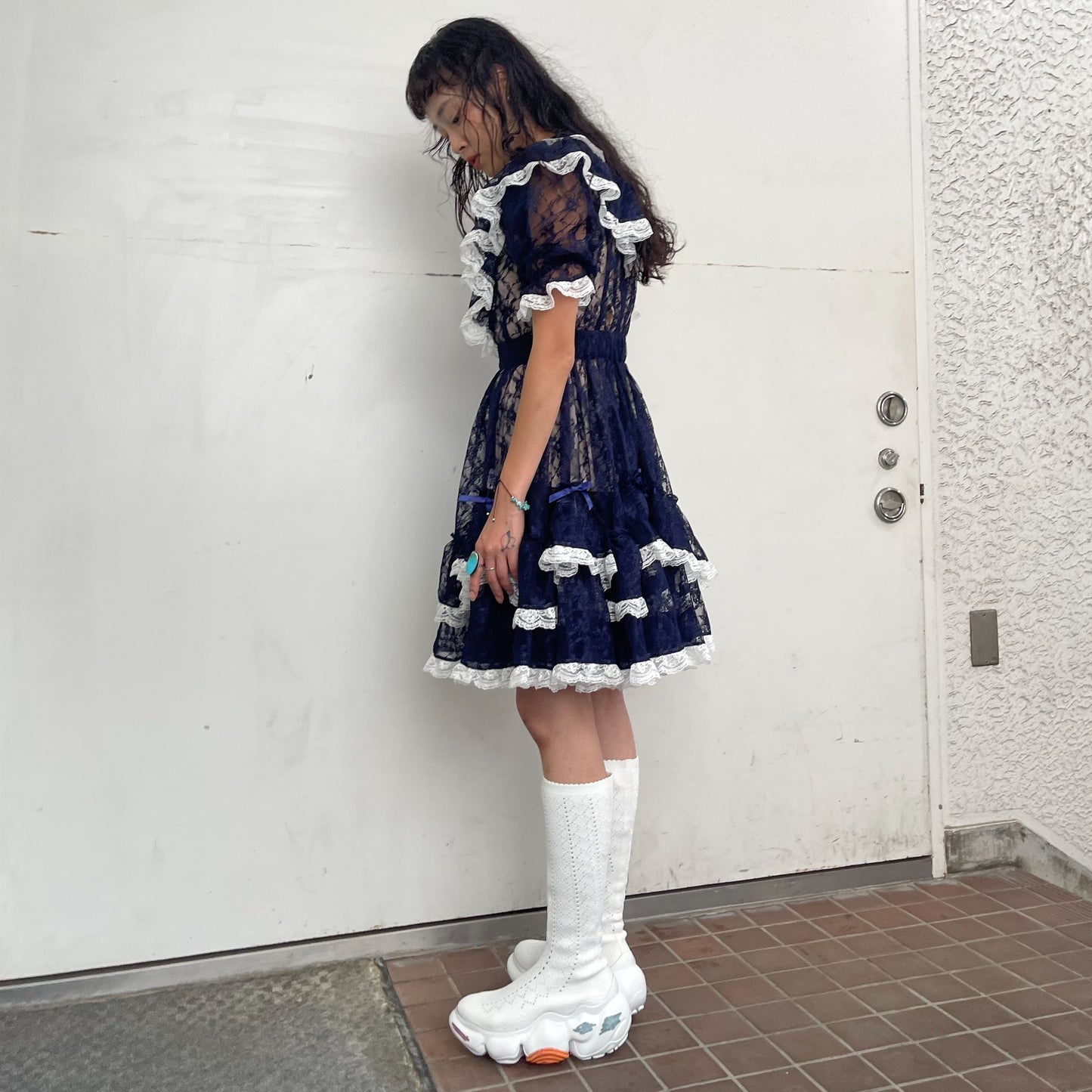 LACE LOLITA DRESS / NAVY X WHITE / レースロリータドレス