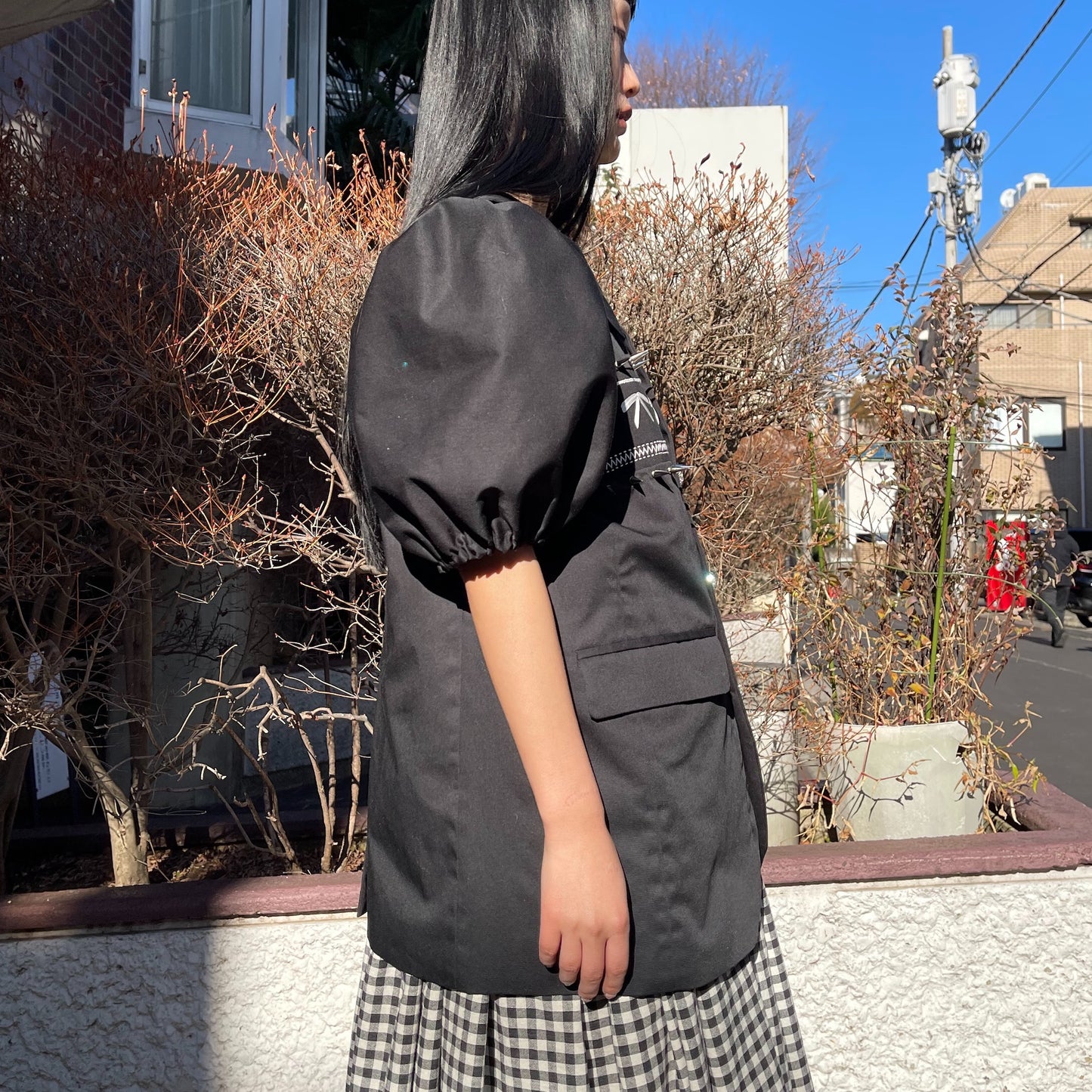EMILY YV / Puff sleeve stud jacket / Black/ パフスリーブ